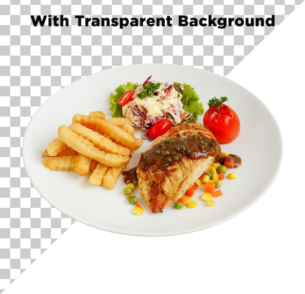 Delicious Steak Continental Food PNG PSD Isolado em fundo transparente