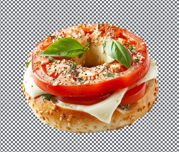 PSD delicious tomato basil mozzarella bagel isolé sur un fond transparent