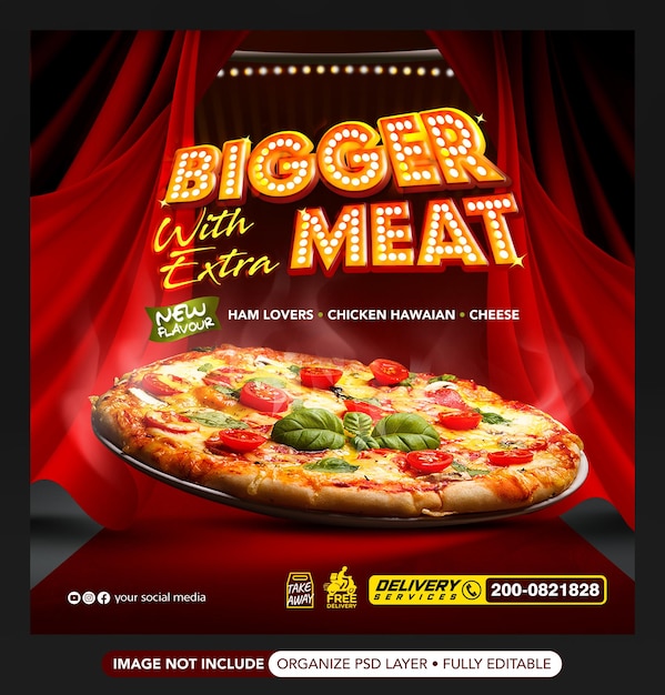 PSD délicous pizza promo flyer affiche modèle de bannière de médias sociaux