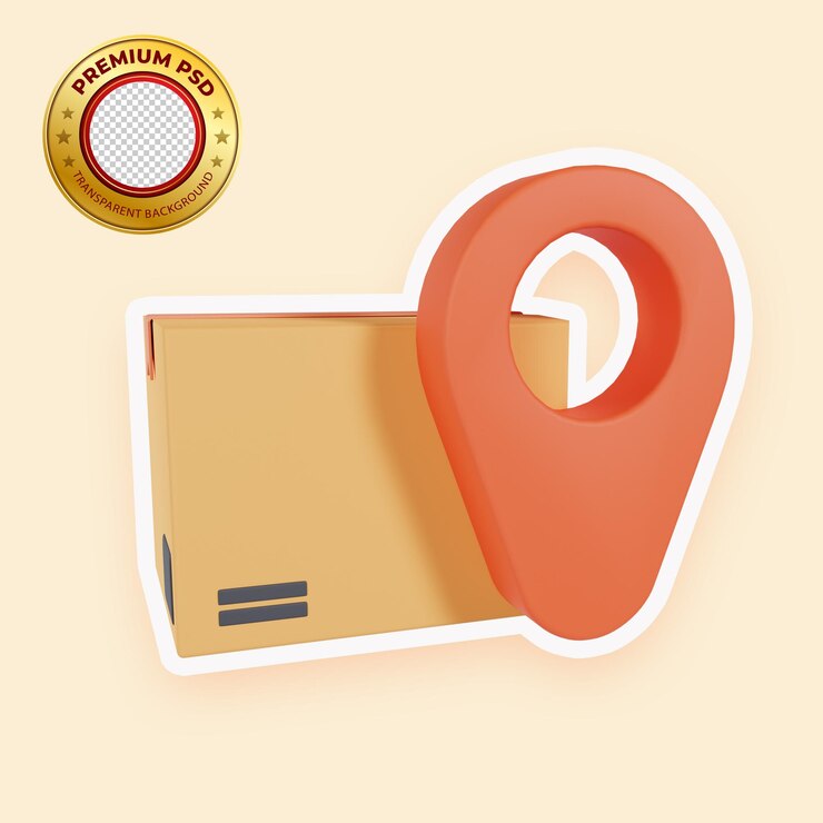 PSD delivery box location 3d illustration