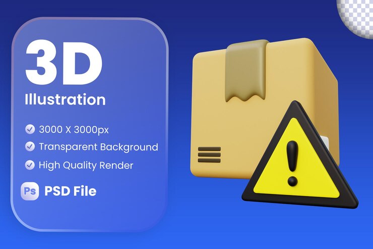 PSD delivery package with error sign 3d illustration