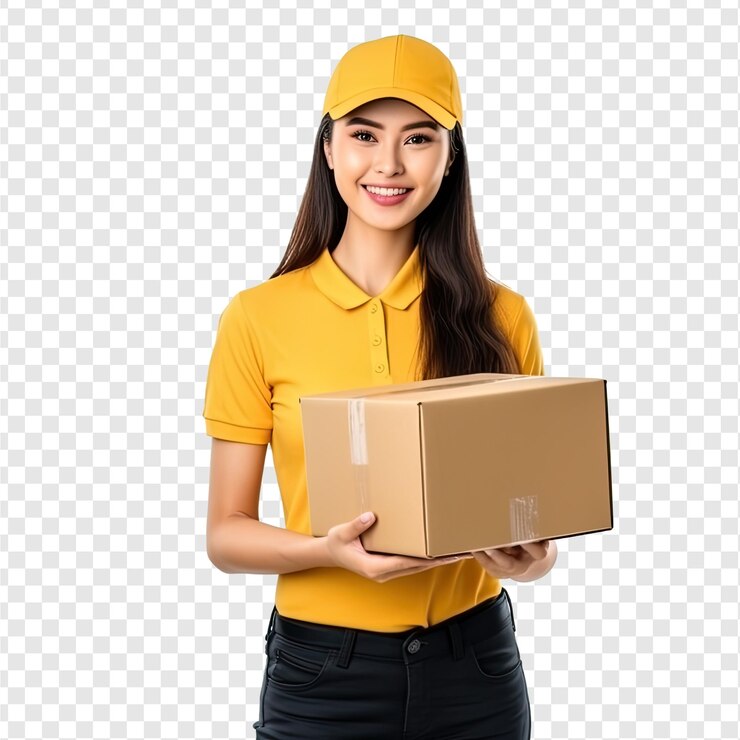 Delivery woman on transparency background PSD