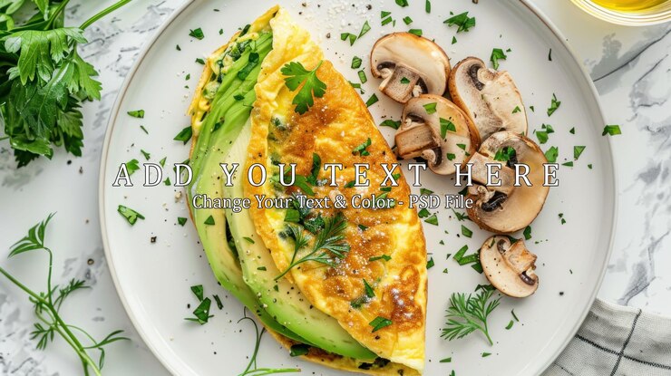 PSD deliziosa omelette con avocado e funghi