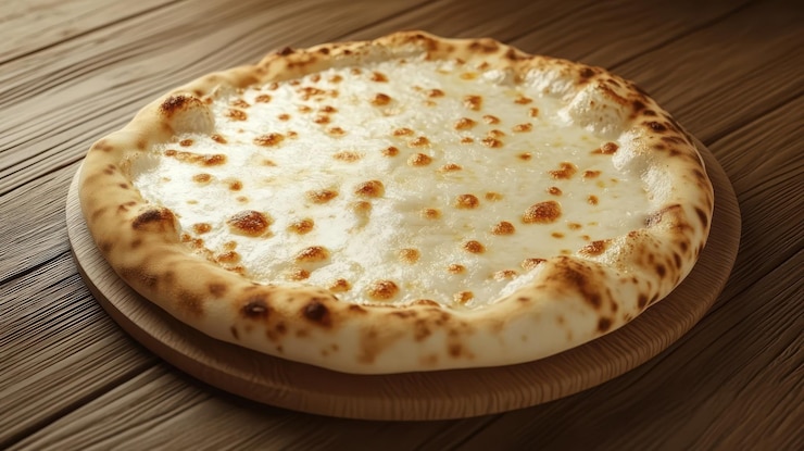 PSD deliziosa pizza a quattro formaggi su tavola di legno