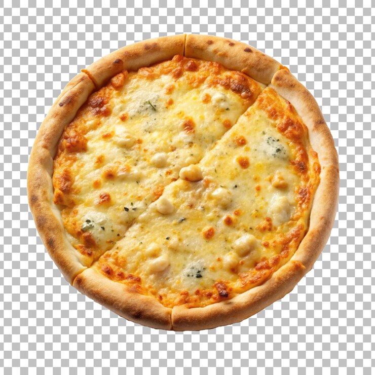 PSD deliziosa pizza al formaggio isolata su uno sfondo trasparente perfetta per menu e marketing