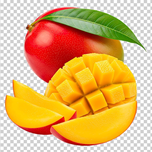 Deliziose fette di mango e frutta intera