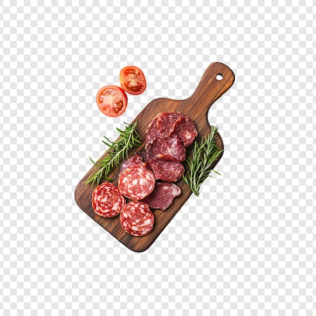 Deliziose fette di salame isolate su trasparente
