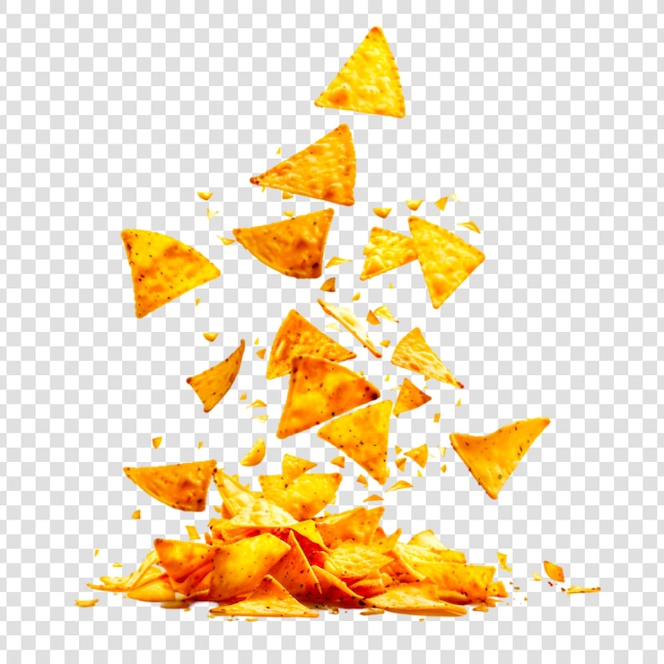 PSD deliziose patatine di nachos o tortilla che cadono su uno sfondo trasparente