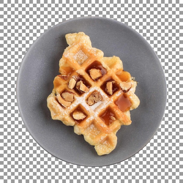 Deliziosi waffle croissant fatti in casa su piatto con sfondo trasparente