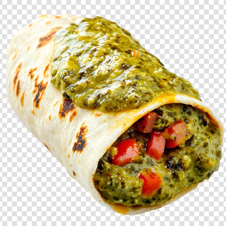 PSD delizioso burrito di spinaci e pepe con salsa verde