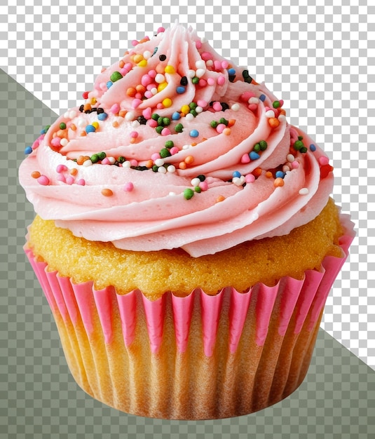 Delizioso cupcake rosato con spruzzate tagliate fuori stock png