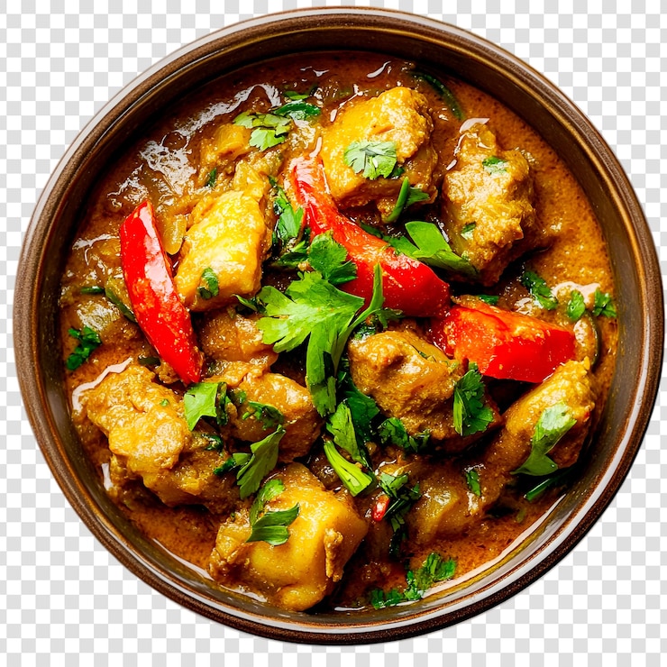 PSD delizioso curry di pollo in una ciotola spezie e erbe aromatiche