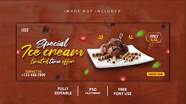 Delizioso gelato al cioccolato modello di banner copertina facebook