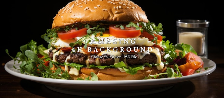 PSD delizioso hamburger con uova e pancetta.