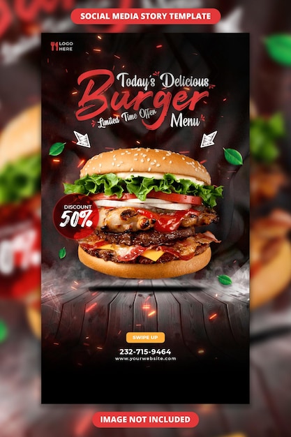 Delizioso hamburger e menu di cibo modello di storia di instagram e facebook