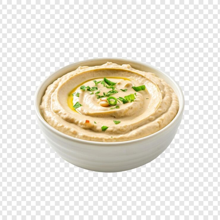 PSD delizioso hummus cremoso in ciotola nera olio d'oliva prezzemolo guarnizione