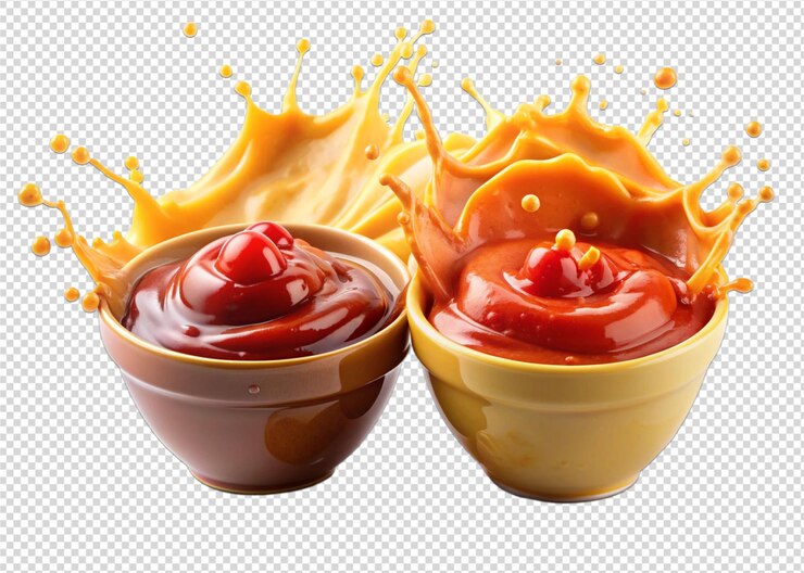 PSD delizioso ketchup e spruzzi di senape tagliati png