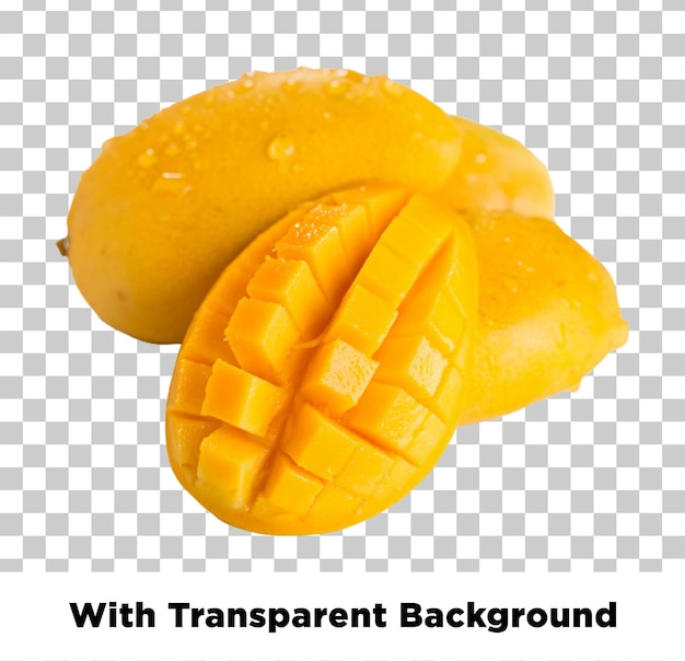 Delizioso mango appena tagliato con sfondo trasparente