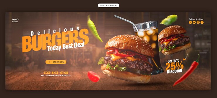 PSD delizioso menu di hamburger e cibo modello di banner di copertina di facebook