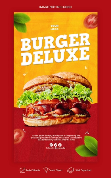 Delizioso menu di hamburger instagram e modello di storia dei social media