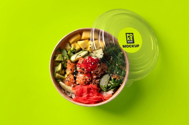 Delizioso mockup di poke bowl sopra la vista