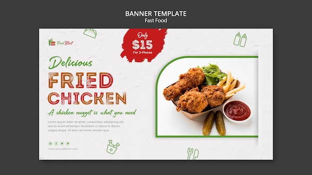 Delizioso modello di banner di pollo fritto