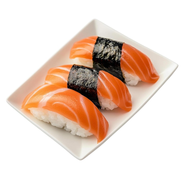 PSD delizioso salmone nigiri sushi su un piatto bianco png