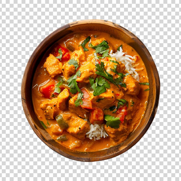 PSD delizioso stufato piccante di manzo o curry di montone isolato su uno sfondo trasparente