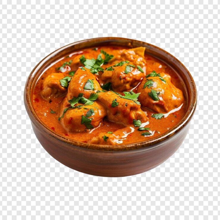 PSD delizioso tikka masala di pollo con pane naan in ciotola