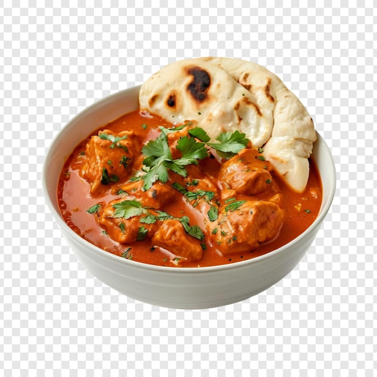 PSD delizioso tikka masala di pollo con pane naan in ciotola