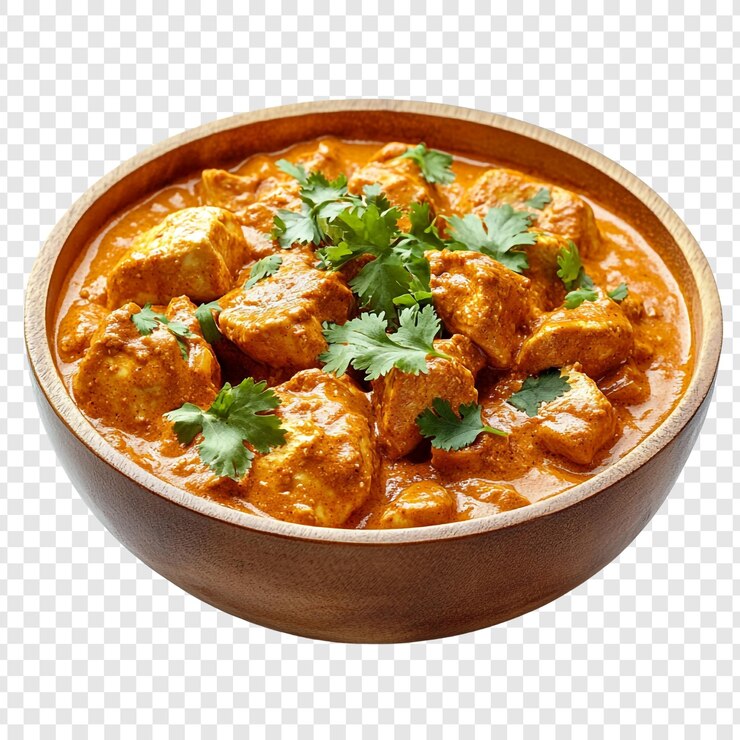 PSD delizioso tikka masala di pollo in ciotola di legno