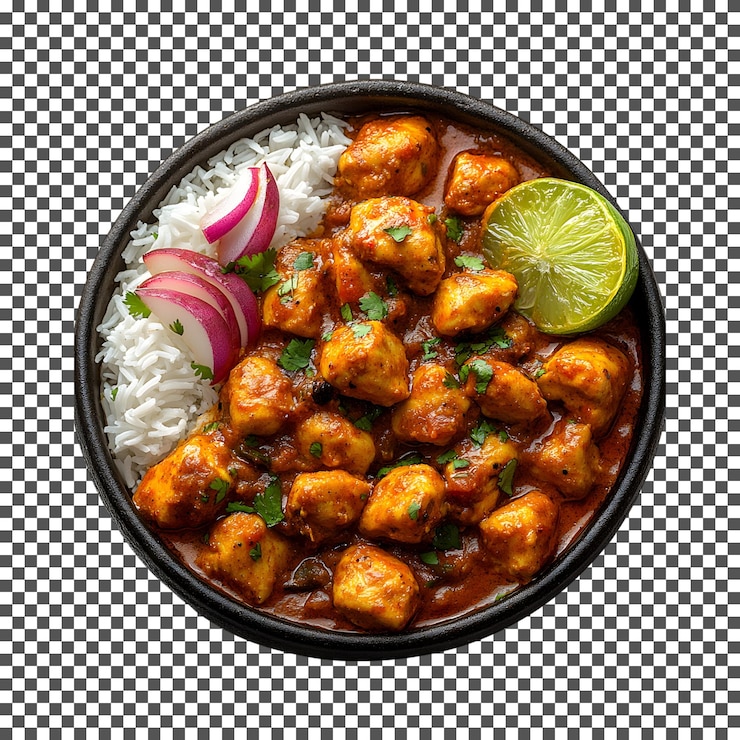 PSD delizioso tikka masala di pollo isolato su uno sfondo trasparente