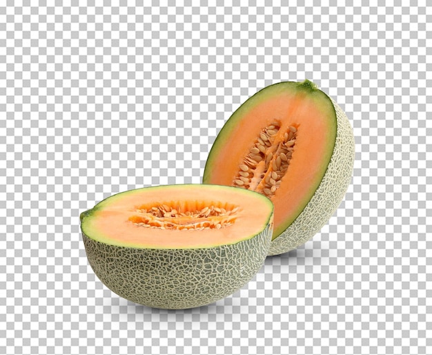 Demi-tranches de melon cantaloup sur fond blanc