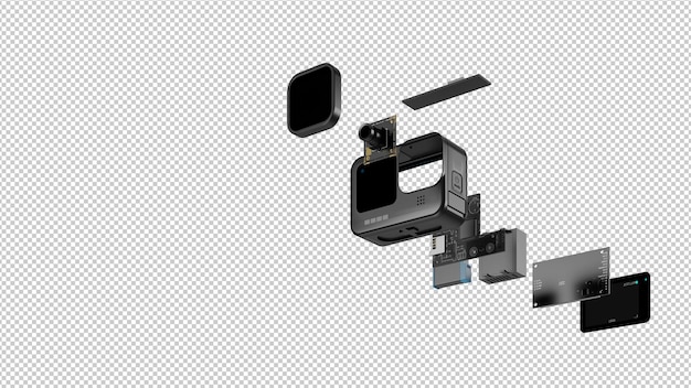 PSD démontage de la caméra d'action 3d avec écran vierge png