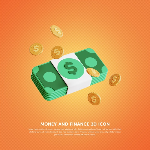 Denaro e finanza 3d icona rendering 3d