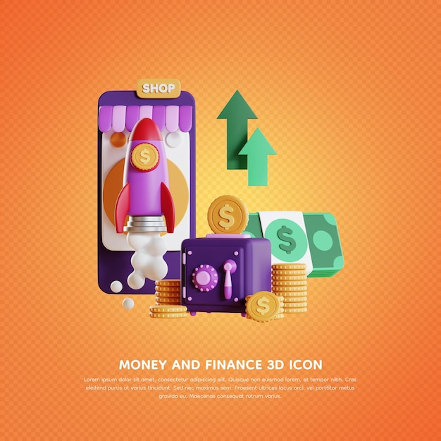 Denaro e finanza 3d icona rendering 3d