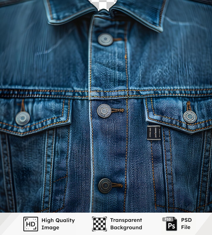PSD denim jacket details on transparent background