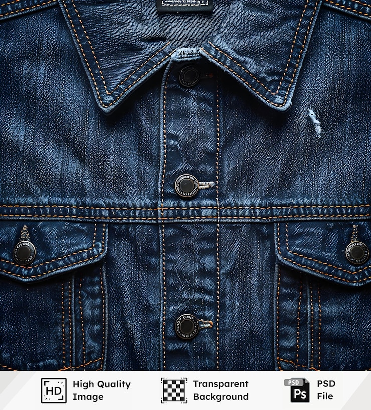PSD denim jacket details with transparent background