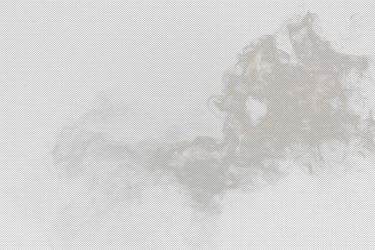 PSD densas bocanadas esponjosas de humo blanco y niebla en png transparente fondo movimiento de nubes de humo abstracto borroso fuera de foco golpes humeantes de la máquina mosca de hielo seco revoloteando en textura de efecto de aire