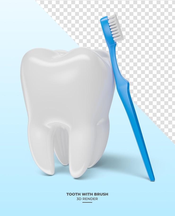 PSD une dent avec une brosse en 3d avec un fond transparent