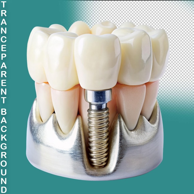 PSD une dent douloureuse au milieu de dents saines isolées sur un fond transparent