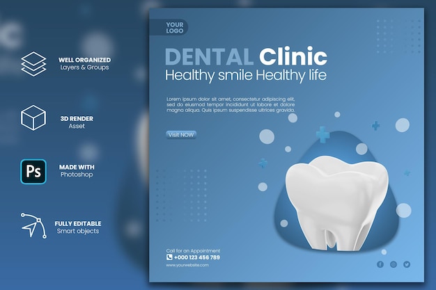 Dental clinic promotion instagram post 3d-rendering-vorlage