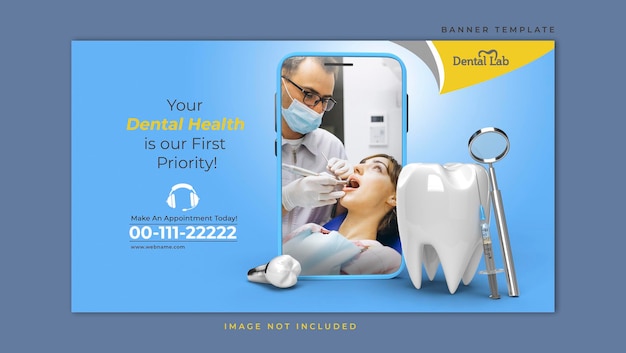 PSD dentallabor mit horizontaler bannervorlage für mobiles mockup-konzept