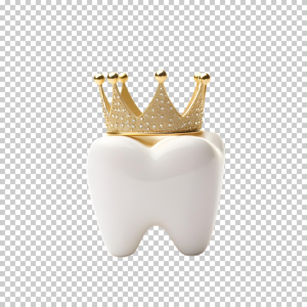 PSD dente branco isolado em fundo transparente dente com coroa dourada
