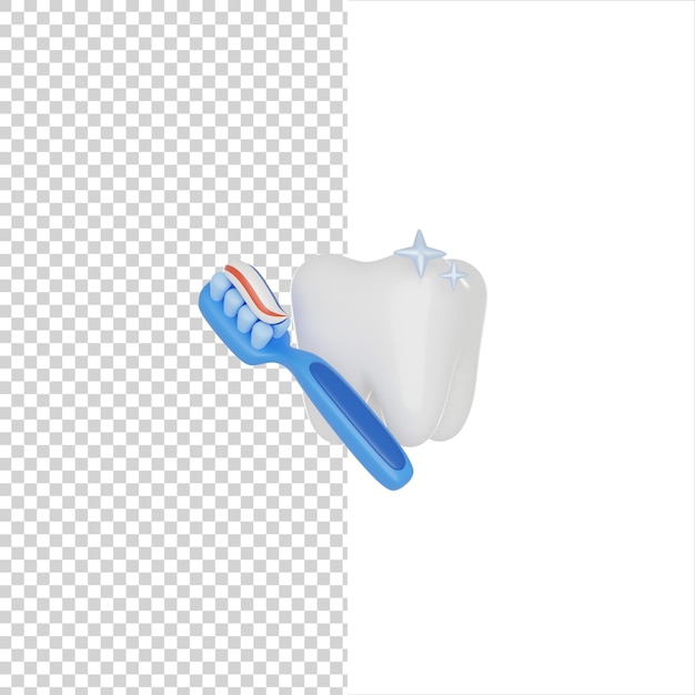 PSD dente com escova de dentes e ícone de renderização 3d de pasta de dente