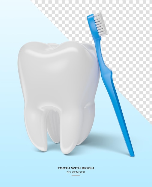 PSD dente com escova em renderização 3d com fundo transparente