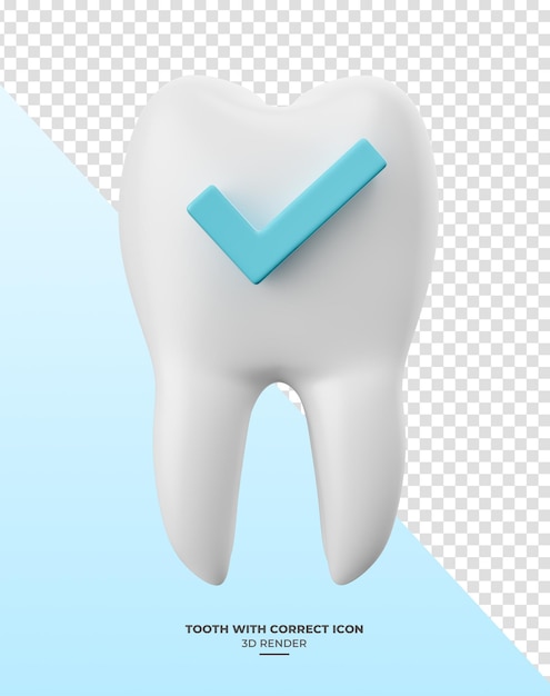 Dente com ícone correto em renderização 3d com fundo transparente