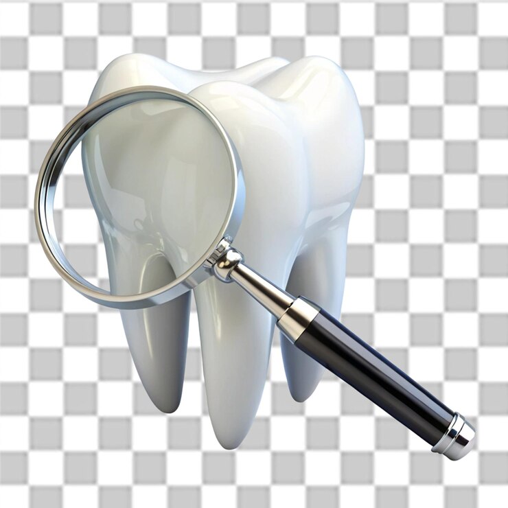 PSD dente com lupa para cuidados dentários e precisão