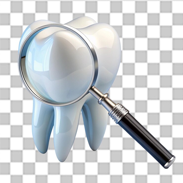 PSD dente com lupa para cuidados dentários e precisão