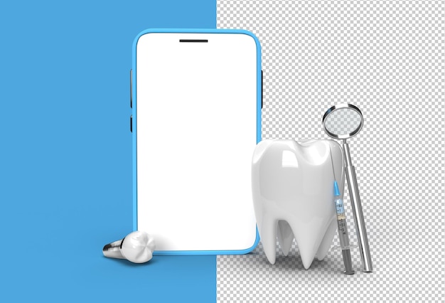 Dente dentale con schermo vuoto Mobile Mockup File Psd trasparente.